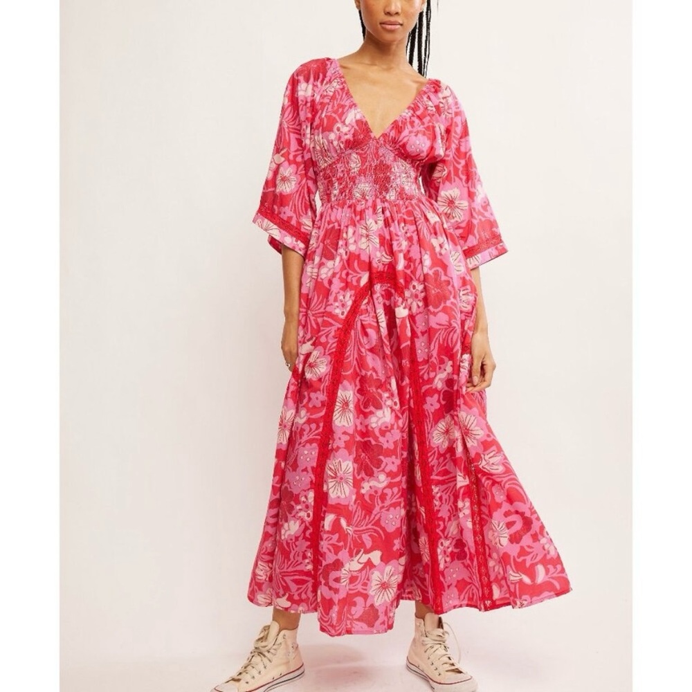 NWT Free People Pink Floral 100% Cotton ‘Dixie’ Maxi Dress, Size S